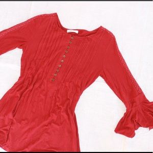 Red Flowy and Fitted Women’s Buttoned Blouse